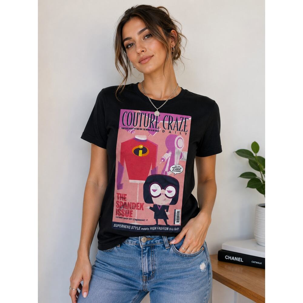 Mighty Fine Disney Pixar Incredibles 2 Edna Mode Graphic T-Shirt Black Juniors L